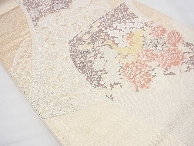 平和屋着物◎六通柄袋帯 唐織 孔雀花絵巻 金銀糸 逸品 BAAD8424fk