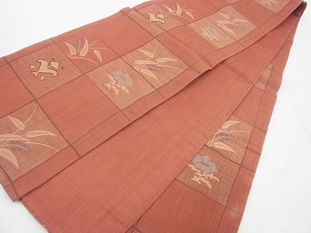 平和屋着物◎六通柄袋帯 格子草花文 金糸 逸品 BAAD5283vj
