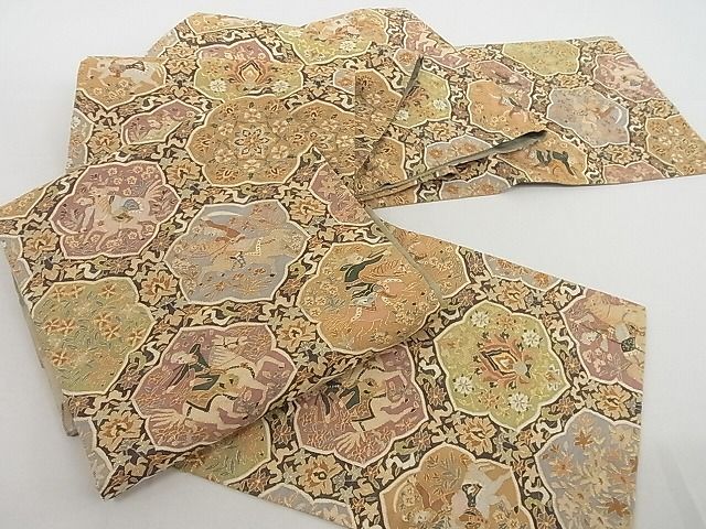 平和屋本店■極上 明綴れ 全通柄袋帯 オリエント花亀甲文 金糸 正絹 逸品 KAAA10436kk4