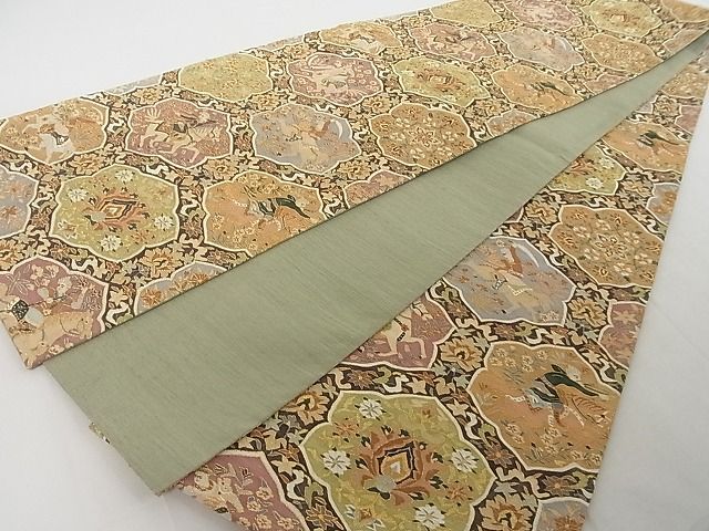 平和屋本店■極上 明綴れ 全通柄袋帯 オリエント花亀甲文 金糸 正絹 逸品 KAAA10436kk4