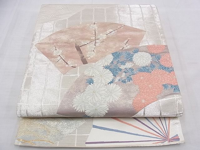 平和屋着物◎六通柄袋帯 唐織 波涛草花扇面塀風 金銀糸 逸品 BAAE1101du