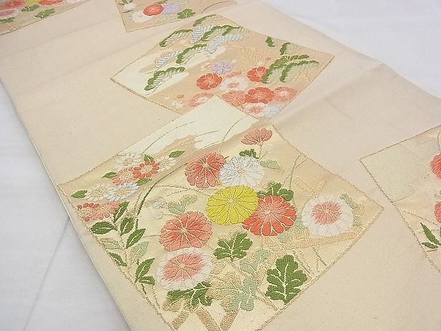 平和屋着物◎六通柄袋帯 唐織 色紙散らし草花文 金糸 逸品 BAAE1126du