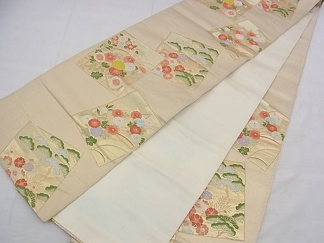 平和屋着物◎六通柄袋帯 唐織 色紙散らし草花文 金糸 逸品 BAAE1126du