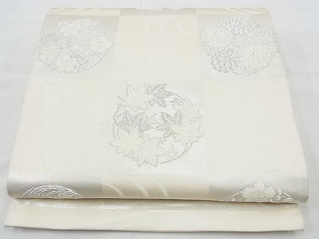 平和屋着物◎六通柄袋帯 唐織 市松花丸文 銀糸 逸品 BAAE7457vj