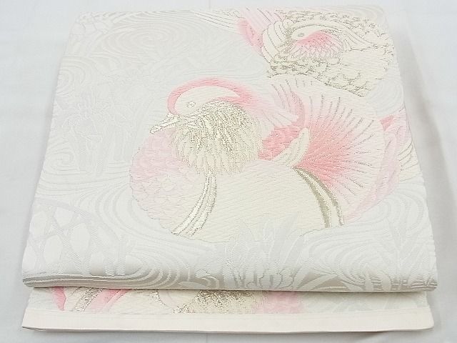 平和屋着物◎六通柄袋帯 唐織 流水鴛鴦花文 銀糸 逸品 BAAE7470vj