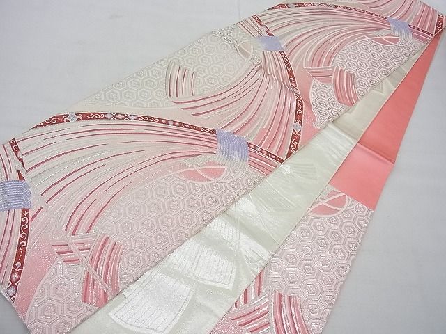 平和屋着物◎佐賀錦 六通柄袋帯 唐織 束ね熨斗吉祥文 銀糸 逸品 BAAD7762ac