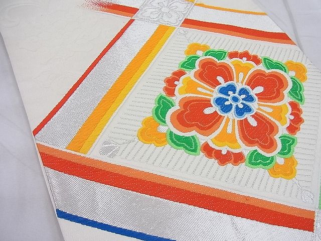 平和屋着物◎六通柄袋帯 唐織 天井花菱文 銀糸 逸品 BAAD9179ea