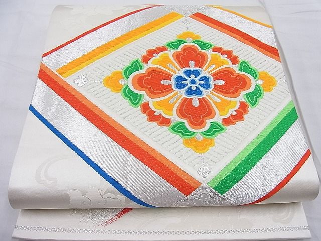 平和屋着物◎六通柄袋帯 唐織 天井花菱文 銀糸 逸品 BAAD9179ea