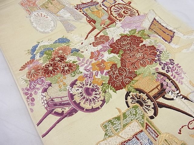 平和屋着物◎六通柄袋帯 唐織 御所車花文 金銀糸 逸品 BAAE2611ea