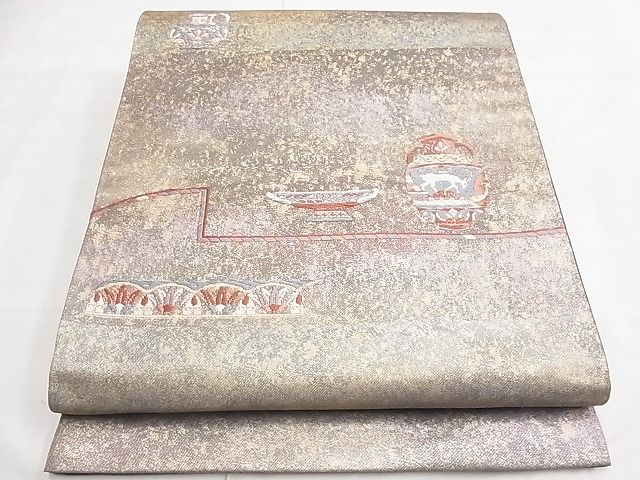 平和屋着物◎六通柄袋帯 唐織 陶器文様 金糸 逸品 BAAE1274ns