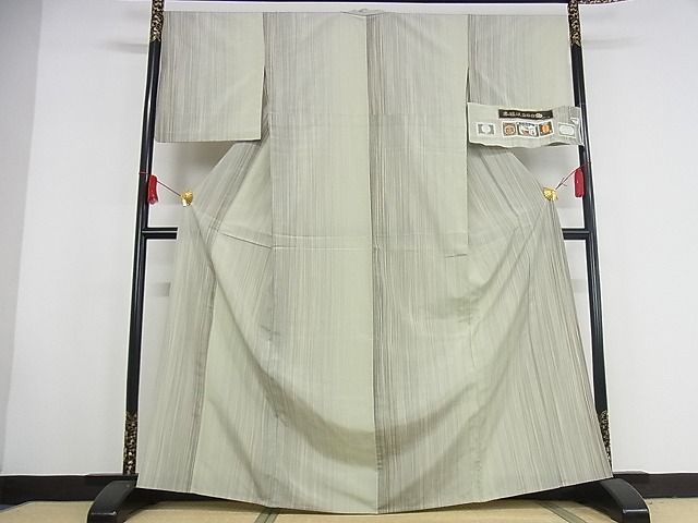 平和屋本店▽極上 やまだ織 200色 本塩沢 単衣 縞 証紙付き 正絹 逸品 KAAA0964kk4