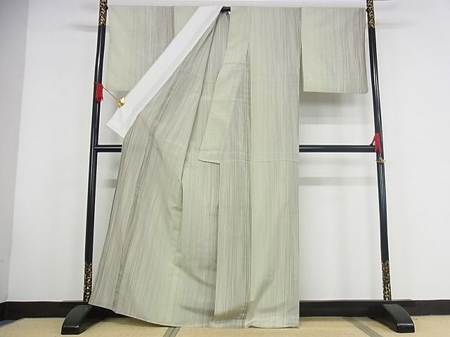 平和屋本店▽極上 やまだ織 200色 本塩沢 単衣 縞 証紙付き 正絹 逸品 KAAA0964kk4