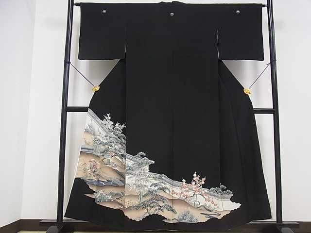 平和屋着物□豪華黒留袖 駒刺繍 松竹梅 花鳥文 逸品 DAAC0484ma