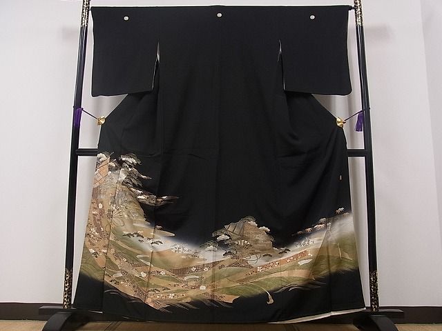 作家物 黒留袖 高級 ビーズ 上品なデザイン 比翼 着物 U-3923 平和屋着物□豪華黒留袖 作家物 扇面几帳吉祥文 金銀彩 やまと