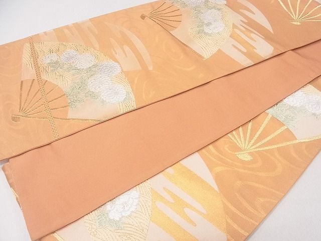 平和屋着物◎六通柄袋帯 扇面草花文 金糸 逸品 CAAD9182ev