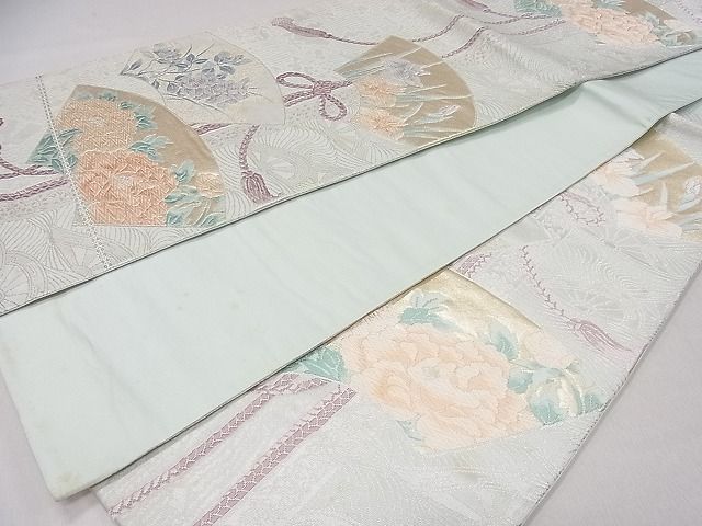平和屋着物◎六通柄袋帯 唐織 地紙結び紐花文 金銀糸 逸品 CAAD9208ev
