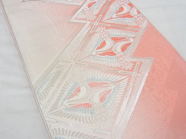 平和屋着物◎六通柄袋帯 唐織 向鶴松皮菱文様 銀糸 逸品 BAAE4668vj