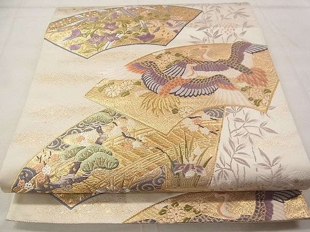 平和屋着物◎六通柄袋帯 地紙飛鶴草花文 金糸 逸品 CAAD4909vf