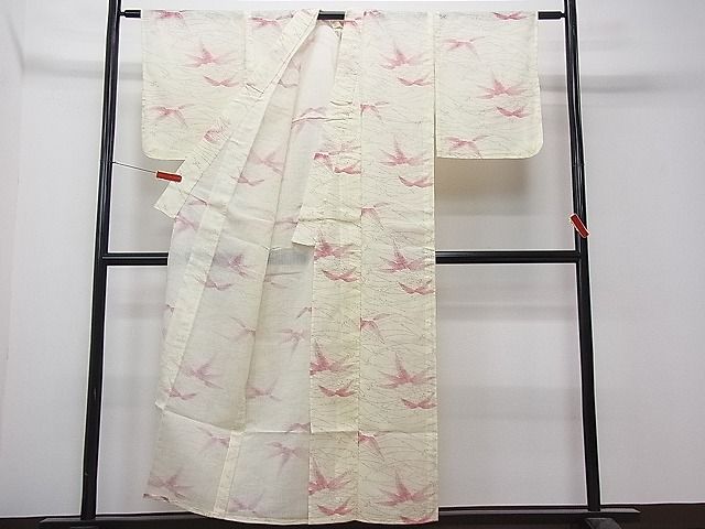 平和屋着物■夏物 小紋 紗 吉祥笹文 洗える着物 CAAD2535ua