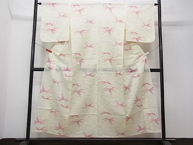 平和屋着物■夏物 小紋 紗 吉祥笹文 洗える着物 CAAD2535ua