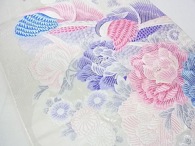 平和屋着物◎六通柄袋帯 唐織 鴛鴦花文 銀糸 逸品 DAAD4846sa