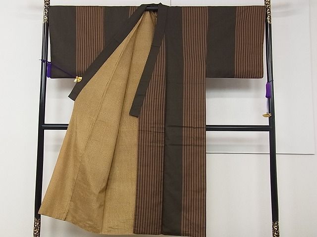 平和屋本店●極上 男性 本場黄八丈 黒八丈 紬 綾織 間道 逸品 CZAA0185s4