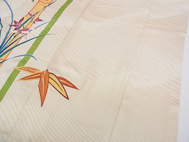 平和屋本店●希少 振袖 染刺工芸 大羊居 東京友禅 駒刺繍 笹竹枝梅草花文 金彩 逸品 CZAA0194s4