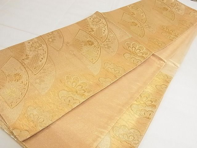 平和屋着物◎六通柄袋帯 扇面花文 金糸 正絹 逸品 AAAF4743Bsw