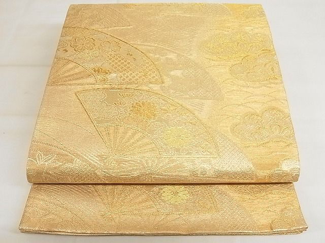 平和屋着物◎六通柄袋帯 扇面花文 金糸 正絹 逸品 AAAF4743Bsw