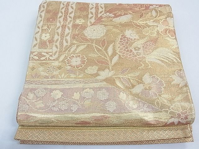 平和屋着物◎佐賀錦 六通柄袋帯 花鳥文 金糸 逸品 CAAD1722th