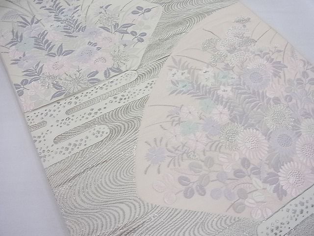 平和屋着物◎六通柄袋帯 唐織 エ霞地紙秋草文 プラチナ箔 逸品 BAAE2762ea