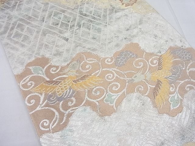 平和屋着物◎六通柄袋帯 青銅金唐織 道長花鳥唐草文 引箔 逸品 BAAE2796ea