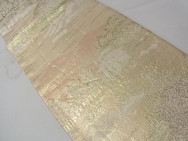 平和屋着物◎佐賀錦 六通柄袋帯 遠山風景花文 金銀糸 逸品 CAAD7001yk