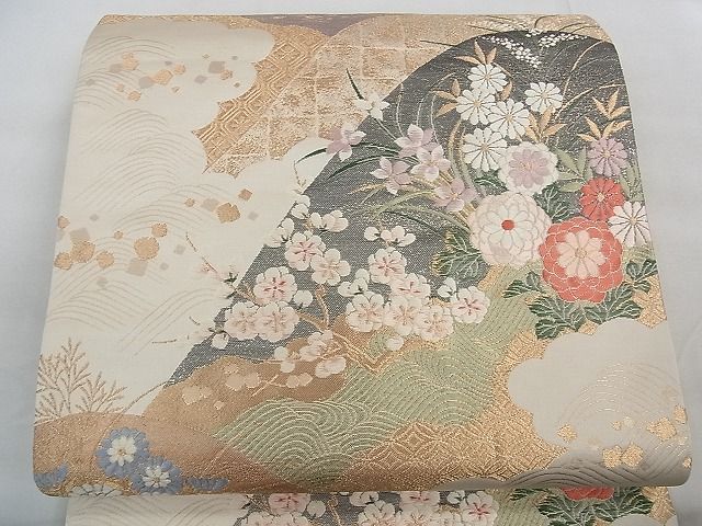 平和屋着物◎六通柄袋帯 唐織 雲取り立波吉祥花文 金糸 逸品 CAAD7085yk