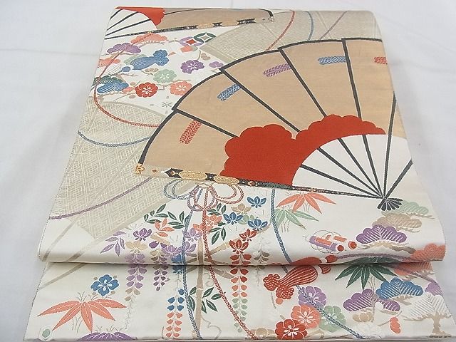 平和屋着物◎六通柄袋帯 唐織 能衣扇面調 金糸 逸品 BAAE3115jm