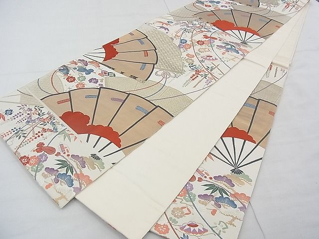 平和屋着物◎六通柄袋帯 唐織 能衣扇面調 金糸 逸品 BAAE3115jm