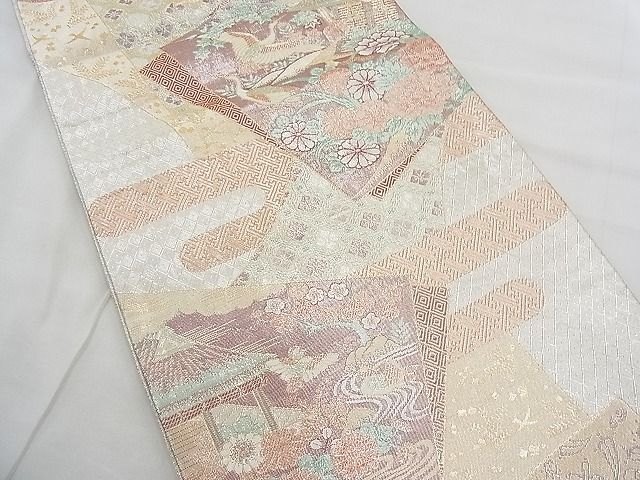 平和屋着物◎宝珠本佐賀錦 六通柄袋帯 九百錦 色紙重ね飛鶴花文 金銀糸 逸品 BAAE3170jm