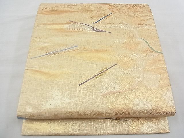 平和屋着物◎六通柄袋帯 唐織 道長扇散らし 金糸 逸品 BAAE5803jm