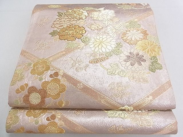 208y31☆菱に唐花 袋帯 六通 間道☆美品 成人式 結婚式