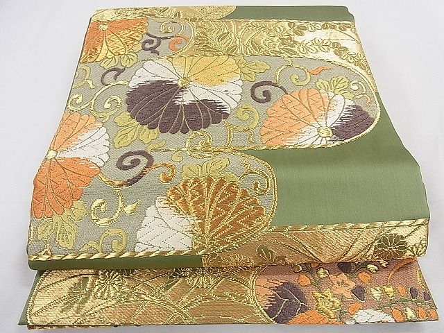 袋帯　唐織　桐の花　菊花紋　華紋　着物　015w 袋帯 唐織 桐の花 菊花紋 華紋 着物 015w