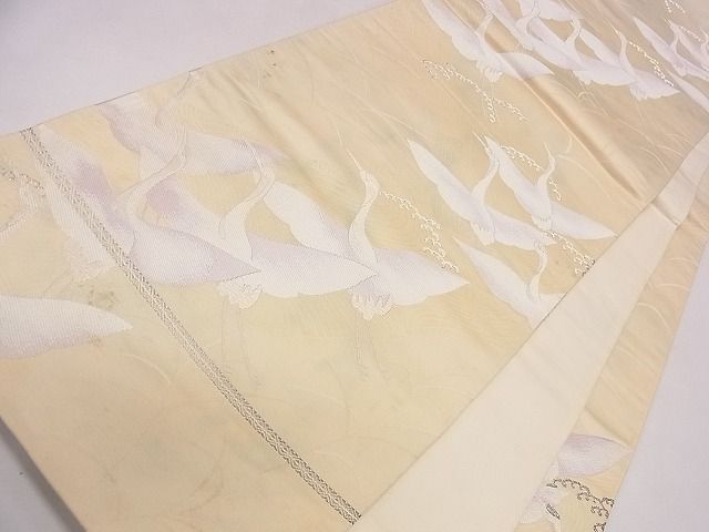 平和屋着物◎六通柄袋帯 唐織 立波飛鶴文 銀糸 逸品 CAAD1281eg