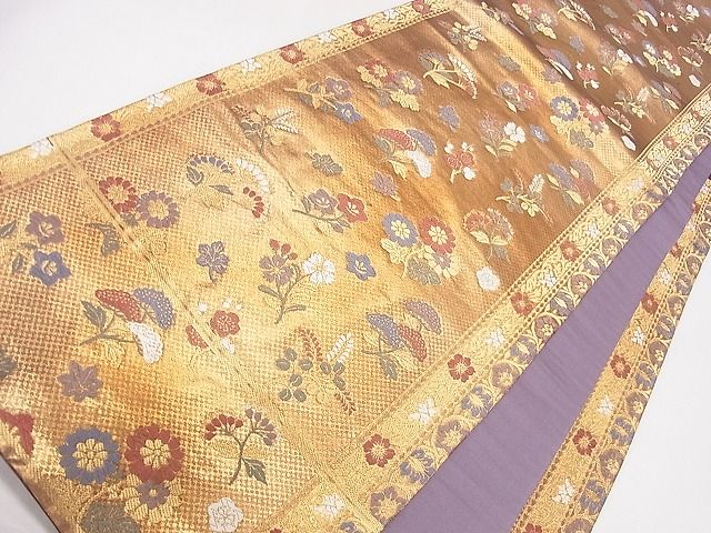平和屋着物◎六通柄袋帯 唐織 草花文 金糸 逸品 CAAD1279eg