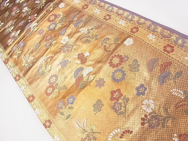 平和屋着物◎六通柄袋帯 唐織 草花文 金糸 逸品 CAAD1279eg