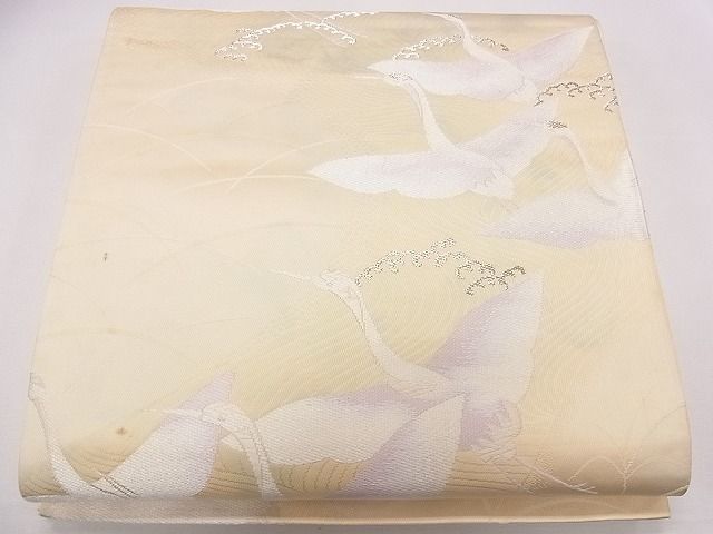 平和屋着物◎六通柄袋帯 唐織 立波飛鶴文 銀糸 逸品 CAAD1281eg