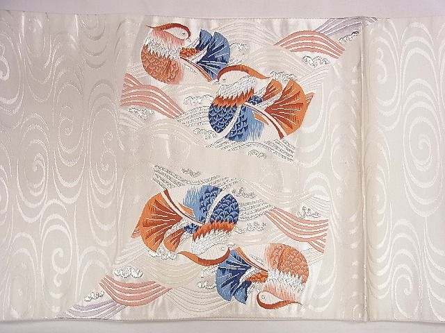 平和屋着物◎六通太鼓柄袋帯 唐織 水どりの 銀糸 逸品 CAAD1359eg