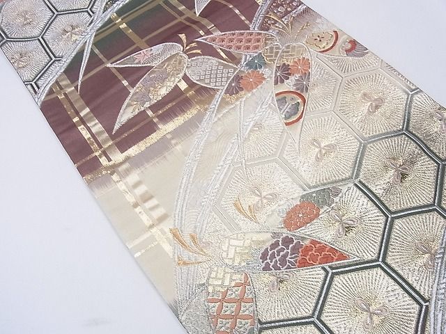平和屋着物■六通柄袋帯 唐織 草花亀甲文 金銀糸 逸品 CAAD7661hy