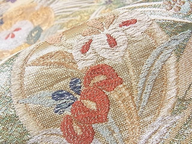 平和屋着物■六通柄袋帯 流水草花文 金銀糸 逸品 CAAD7672hy