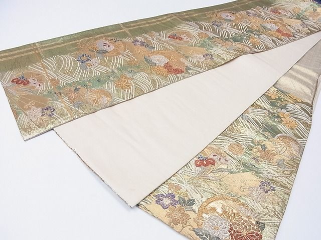 平和屋着物■六通柄袋帯 流水草花文 金銀糸 逸品 CAAD7672hy