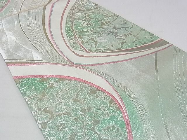 平和屋着物◎六通柄袋帯 草花文 銀糸 正絹 逸品 AAAG9508Apf