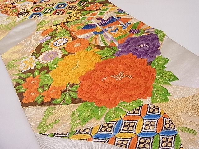平和屋着物◎六通柄袋帯 唐織 誰ヶ袖鳳凰花文 金銀糸 正絹 逸品 AAAG9572Apf